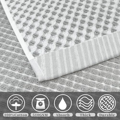VOOVA & MOVAS 100% Cotton Waffle Large Hand Towels 4PC – Luxury Hand Towels with Hanging Loop 20"x30" | Soft | Absorb | Quick Dry | Lightweight, Durable Bathroom Essentials, White and Gray Waffle - color: White + Gray, size: 4PC Hand Towels