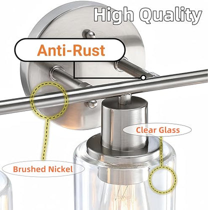 WISBEAM Brushed Nickel Bathroom Vanity Light, 3 Light Bathroom Light Fixtures Over Mirro with Clear Glass Shade Including E26 Medium Base, Bulb NOT Included - color: Silver, size: VNT004
