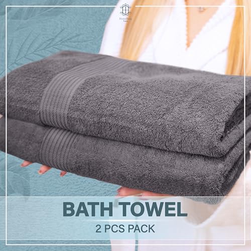 Luxe 2-Piece Bath Towel Set – Large Soft Cotton Towels, Absorbent, Durable & Skin-Friendly, Machine Washable, 27 x 54 in (Dark Grey) - color: Dark Grey