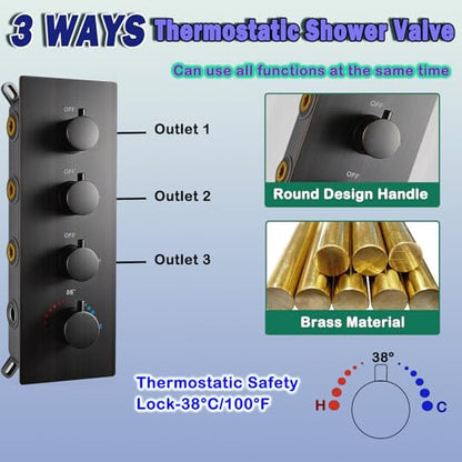 AYIVG Thermostatic Full Body Rainfall Shower System Dual 3 Way Diverter Valve 6 Function Ceiling Mount 14x20" ShowerHeads With 6 Jets 2 Handheld Shower Set (Oil Rubbed Bronze) - color: Oil Rubbed Bronze