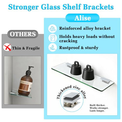 Alise Glass Shelves for Bathroom,15 Inch Wall Mounted Floating Shelf,Chrome | Tempered Glass Shelf,Metal Brackets,Rectangular,Floating Glass Shelves,Over Toilet,Vanity,Bedroom,Kitchen,1 Pack - color: Chrome
