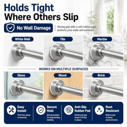 Adjustable Shower Curtain Rod - Rust Free Shower Rods 26-78 Inches | Extendable No Drill Curtain Rod, Heavy Duty Tension Rod for Hanging Home, Bedroom, Closet & Showers Curtains - color: Silver