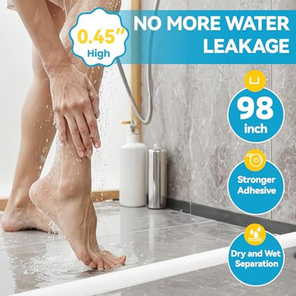 98" Collapsible Shower Threshold Water Dam Shower Barrier Keeps Water Inside Threshold Dry and Wet Separation Retention System Suitable for Bathroom Kitchen Sink Bathtub - color: White, size: 98"