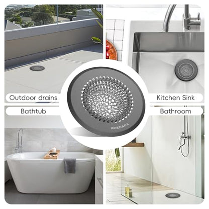Shower Hair Drain Catcher, 4.4" Anti-Clog Bathtub Drain Cover, Dark Gray | Reversible Flip Clean, Fast Drainage, Anti-Slip Base, Rust-Proof, Fits Pop-Up & Regular Drains, 304 Stainless Steel, Patented - color: Dark Gray