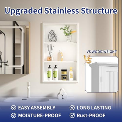Stainless Steel Shower Niche 14"x 24" White with 3-Tier Shelf Recessed Niche Shower for Bathroom Wall No Tile Needed Medicine Cabinets - color: White, size: 14"x24"