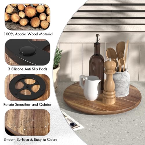 Lazy Susan for Table Top Bamboo Lazy Susan Turntable for Cabinet Kitchen Countertop Organizer for Condiment Bathroom Counter Organizer Decor Sink Tray Acacia Wood 13.2 Inch