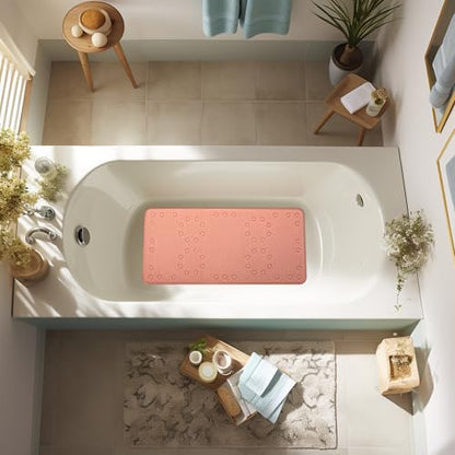 Bathtub Mat Non Slip 36” X 17” Shower Mat Soft Foam Bath Mats for Bathroom Tub, Bathtub Mat with Drain Holes, Suction Cups, Shower Mat Non Slip (Orange, 36'' x 17'') - color: Orange