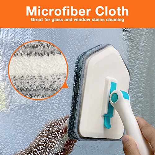 3 in 1 Scrub Cleaning Brush with Long Handle 51'' - Shower Bathtub Tub & Tile Scrubber Brush Include 1 Stiff Brush Head & 3 Scouring Pads & 3 Microfiber Clothes, for Wall Bathroom Glass Bathtub(White) | Tub & Tile Scrubber Brush of 1 Stiff Brush Head & 3