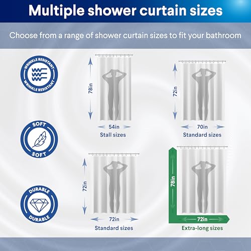 Clorox 2-in-1 Bathroom Shower Curtain Liner, Durable Fabric, Weighted Magnets for Bath Water Control, Washable Premium Quality, Extra Long, Modern - 72" x 78" White - color: White - Extra Long