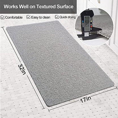 Shower Mat Non Slip Without Suction Cups, 32x17 Inch, PVC Loofah Bath Mat for Textured Tub Surface, Bathroom, Bathroom, Quick Drying (Grey) - color: Grey, size: 32" x 17" (Rectangular)