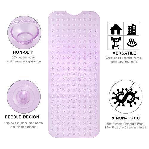 YINENN Bath and Shower Safety Mats 40x16 inch, Non Slip with Suction Cups for Bathroom Stall and Tub Floor, Extra Large and Machine Washable, Drain Holes Keep Bathtub Clean, Purple - color: Purple