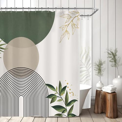 Extra Wide Boho Wrap Around Clawfoot Bathroom Shower Curtain Set | Leaves look; 180"W x 70"L. waterproof HD print, quick-dry fabric and free hooks for easy setup. - color: A-01green, size: 180"W x 70"L (Pack of 1)