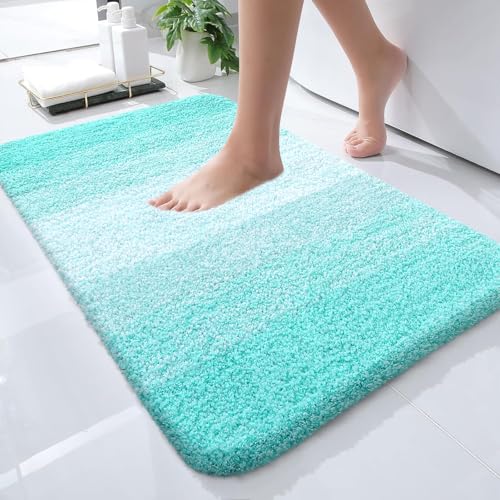 OLANLY Small Bathroom Rugs Mat 24x16, Extra Soft Absorbent Microfiber Bath Rugs, Rubber Backing, Quick Dry, Machine Washable Bath Mats for Bathroom Floor, Tub and Shower, Home Decor Accessories, Teal - color: Teal, size: 24" X 16"