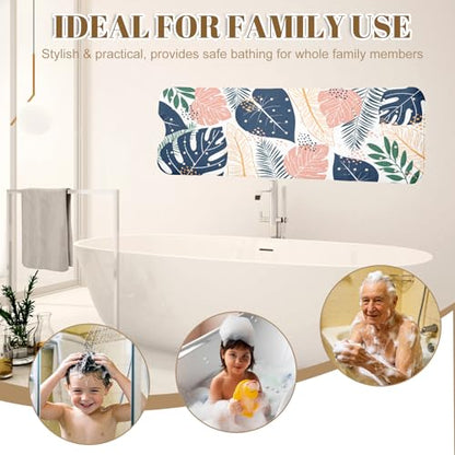 Green Leaf Bathtub Mat Non Slip with Drain Holes and Suction Cups Bath Mat 40x16 Inch Tub Mats Shower Mats for Kids - color: Green Leaf
