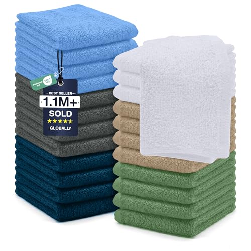DAN RIVER 24 Pack Wash Cloths for Showering [12x12] - 100% Cotton Washcloths Premium Quality Flannel Face Cloths for Bathroom, Highly Absorbent and Soft Feel Wash Clothes, Assortment 5 - color: Assorted 2, size: Wash Cloth (PK 24) - 12x12