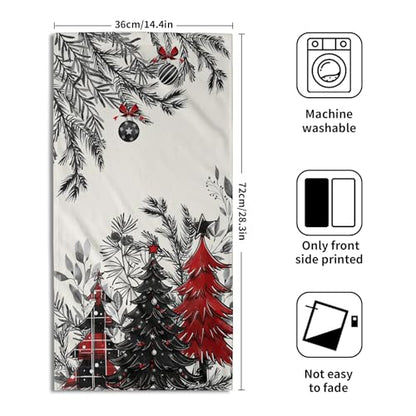 Christmas Tree Hand Towels Set of 2, 28x14 Inch Rustic Red Black Plaid Xmas Pine Forest Bells Absorbent Quick Drying Washcloths Tea Towel for Kitchen Bathroom Household Supplies - color: Plaid Xmas Tree