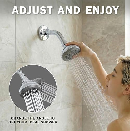 Aqua Elegante Pressure Boosting Shower Head - 1.8 GPM - Polished Chrome | 3 Inch Wall Mount, Water Saving Showerhead, Best For Low Flow Showers With Anti-Clog Nozzles & Adjustable Brass Fitting - color: Polished Chrome, size: 1.8 GPM