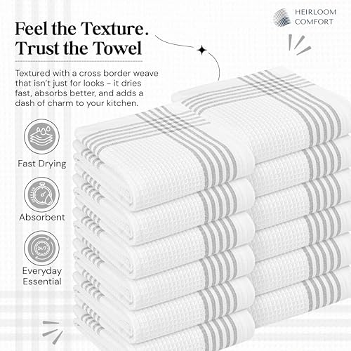 Grey and White Cotton Kitchen Towels 3 Pack, 16x26 Inch, Waffle Weave, Quick Dry, Absorbent, Durable Dish Towels for Drying, Cleaning, Cooking, Daily Kitchen Use - color: Light Grey, style: 3 Pack