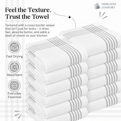 Grey and White Cotton Kitchen Towels 3 Pack, 16x26 Inch, Waffle Weave, Quick Dry, Absorbent, Durable Dish Towels for Drying, Cleaning, Cooking, Daily Kitchen Use - color: Light Grey, style: 3 Pack