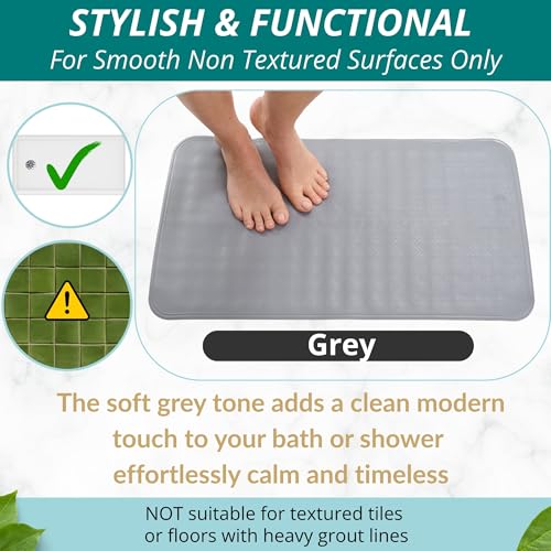 ENKOSI Non Slip Bath Mat for Tub and Shower Floors – Anti Slip Shower Mat with Secure Suction Cup Grip – Soft Grey Bathtub Mat for Inside Bath Tub and Smooth Bathroom Stalls (28x16 Gray) - color: Grey