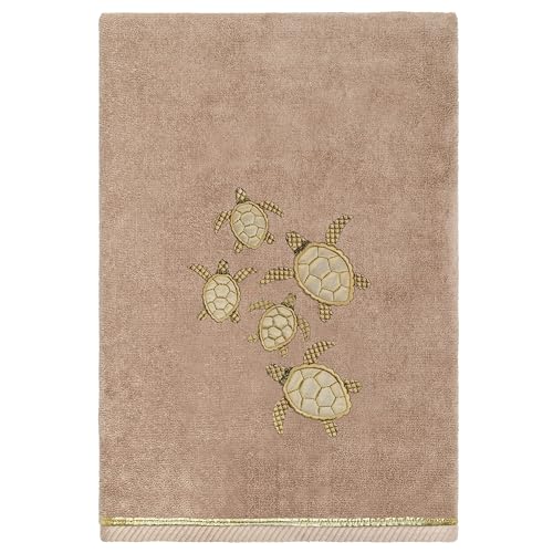 Jewel 4-Piece Premium Towel Set, Embroidered Turtles, Plush Turkish Cotton, Durable & Quick Dry, Elegant Beach Style, 2 Bath 2 Hand Towels, Cocoa - color: Cocoa, size: 2 Pcs Bath 2 Pcs Hand Towel