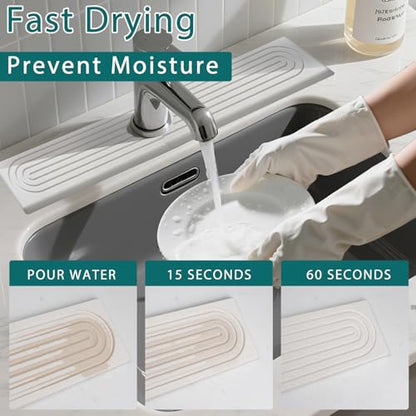 Faucet Mat for Kitchen Sink, Diatomite Absorbent Faucet Stone Drying Mat Kitchen Sink Protectors, Faucet Splash Guard for Bathroom Counter Water Absorbent 16 Inch - size: 15.8" x 4"