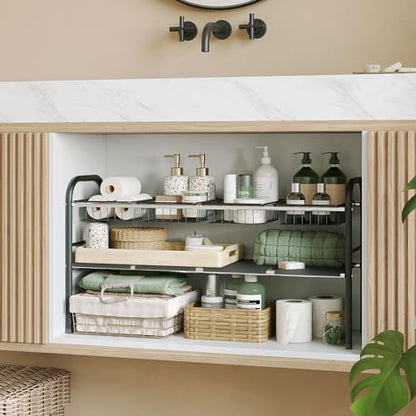 Under Sink Organizers and Storage,Expandable under cabinet organizer Shelf | 2 tier expandable shelf for kitchen,bathroom,4 Removable ABS Panels and 4 Baskets,Adjustable partition height,20.7-32.3" W - size: 4 Panels and 4 Baskets