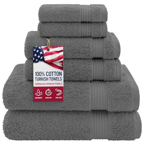 Hotel & Spa Quality Super Absorbent & Soft, Cotton, 6 Piece Turkish Towel Set for Kitchen & Decorative Bathroom Sets Includes 2 Bath Towels 2 Hand Towels 2 Washcloths, Charcoal Grey - color: Grey, size: XL 6PC
