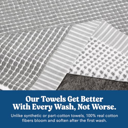ONSEN Sculpted Terry Towel Set, 100% American Cotton, Quick Dry Lint Free, Lightweight Absorbent Face Hand Bath Towels with Hanging Loop (Grey Fog, 2X Bath Towel, 2X Hand Towel, 2X Face Towel) - color: Grey Fog, size: 2X Bath Towel, 2X Hand Towel, 2X Face