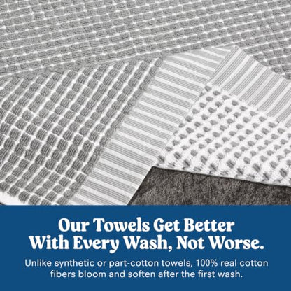 ONSEN Sculpted Terry Towel Set, 100% American Cotton, Quick Dry Lint Free, Lightweight Absorbent Face Hand Bath Towels with Hanging Loop (Grey Fog, 2X Bath Towel, 2X Hand Towel, 2X Face Towel) - color: Grey Fog, size: 2X Bath Towel, 2X Hand Towel, 2X Face