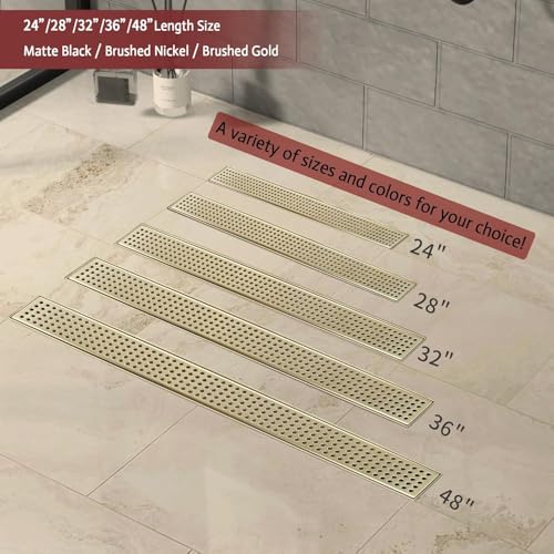Linear Shower Drain, 12 inch Brushed Gold | Including Hair Catcher and Removable Grate, 304 Stainless Steel, Easy to Install and Clean (Drain Base Not Included) - color: Brushed Gold, size: 12 Inch