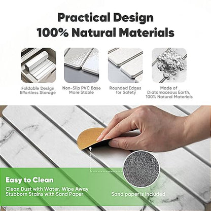 Stone Drying Mat for Kitchen Counter, Quick Diatomaceous Earth Mats for Dishes, 24"L x 16" W Super Absorbent Fast-Drying Collapsible Countertop Stone Mat (Marble White, 24" x 16") - color: Marble White
