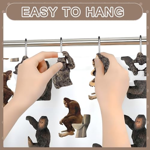 Roowest 12 Pcs Bigfoot Forest Monster Shower Curtain Hooks Western Shower Curtain Hooks Stainless Steel Rust Resistant Rings Hangers for Winter Farmhouse Rustic Bathroom Decor - style: Bigfoot Forest Monster