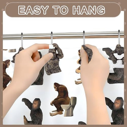 Roowest 12 Pcs Bigfoot Forest Monster Shower Curtain Hooks Western Shower Curtain Hooks Stainless Steel Rust Resistant Rings Hangers for Winter Farmhouse Rustic Bathroom Decor - style: Bigfoot Forest Monster