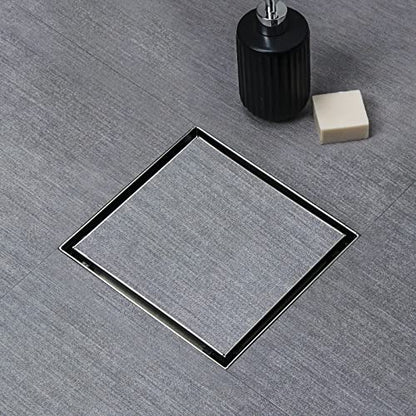 SaniteModar Shower Drain 6 inch Brushed with 2 in1 Tile Insert Cover | 304 Stainless Steel Brushed Square Shower Drain with Hair Catcher and Threaded Adapter - color: Tile Insert Grate, size: 6 inch