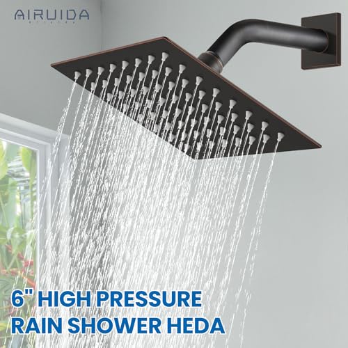 Airuida 6 Inch Shower Faucet Set,Bathtub Faucet Kit,Oil Rubbed Bronze | Shower Tub Faucet Set,Male Threads Rough-In Valve,Square Head Shower System - color: Bronze, size: 6 Inch