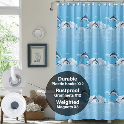 Plastic Shower Liner - Premium PEVA 6G Shower Curtain Liner with Rustproof Grommets and 3 Weighted Magnets, Waterproof Shower Curtain for Bathroom(Blue Dolphin, 72”*72”) - color: Blue Dolphin, size: 72”*72”