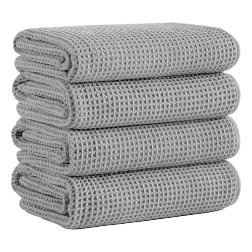 Microfiber Waffle Bath Towels, 4 Pieces, Soft, Absorbent, Fast Drying, Lint Free 430 GSM (27''x55''/68.58 cm x139.7 cm) - color: Silver