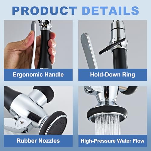Kitchen Faucet Replacement Head, Spray Head with Stream & Spray Functions, High-Pressure Anti-Clog Nozzle, Easy Install, Chrome Finish, Fits Most Kitchen Faucets - color: Commercial Style Spray Head - Chrome