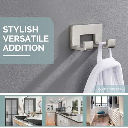 Angle Simple Double Towel Hook, Bathroom Robe Coat Hook, Brushed Nickel | Solid SUS304 Stainless Steel Hand Towel Holder, Modern Home Storage for Kitchen Shower Entryway RV, Screws Wall Mount - color: Brushed Nickel