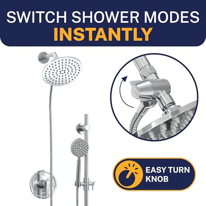 HammerHead Showers® Solid Metal 3 Way Shower Diverter Valve - Shower Arm Diverter Connects Fixed and Hand Held to Shower Arm - Shower Diverter for Dual Shower Head - Shower Splitter 2 Way - Chrome - color: Chrome