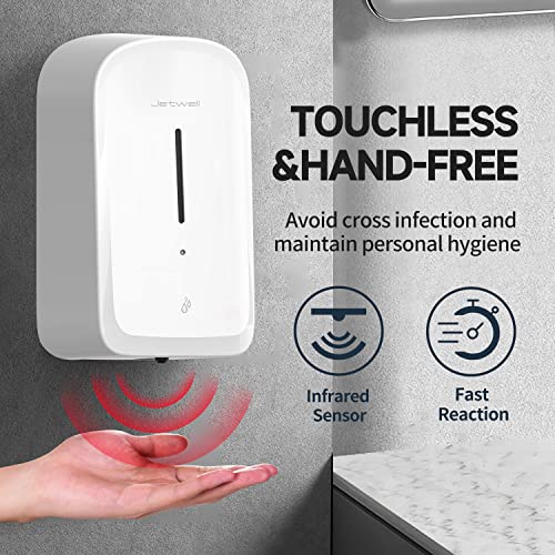 JETWELL Touchless Wall Mount White ABS Plastic Soap Dispenser 34OZ/1000ML | Large Capacity, Battery Powered, Liquid Soap, Commercial & Home Use - color: White Plastic