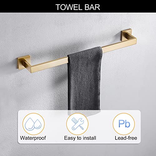 5-Piece Bathroom Hardware Set 23.6 Inch Gold Towel Bar Set Towel Bar Towel Ring Coat Hook and Toilet Paper Holder with Shelf Wall Mounted Stainless Steel Bathroom Accessories Set - color: Gold