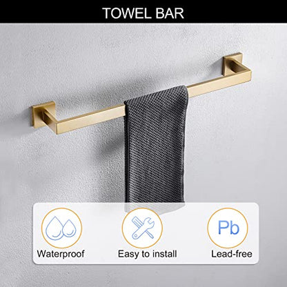 5-Piece Bathroom Hardware Set 23.6 Inch Gold Towel Bar Set Towel Bar Towel Ring Coat Hook and Toilet Paper Holder with Shelf Wall Mounted Stainless Steel Bathroom Accessories Set - color: Gold