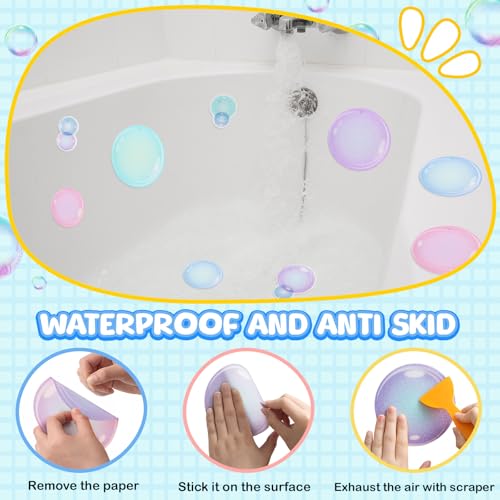 Fullhawl 30 Pcs Bubble Non Slip Bathtub Stickers Colorful Bubble Anti Slip Shower Stickers Shower Floor Nonslip Sticker Applique Adhesive Decals Treads with Scraper for Bathtub Bathroom Floor - style: Bubble