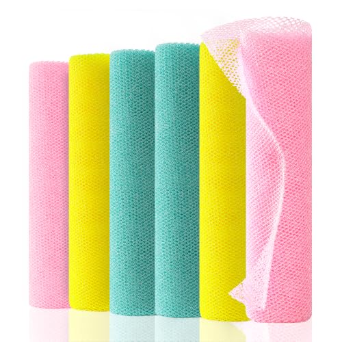 African Net Sponge 6Pcs Multi Color Spa Exfoliating Body Scrub | Fast Drying African Bath Net, Gentle Exfoliating Scrub for Full Body & Back Spa Shower - color: Green, Pink, Yellow