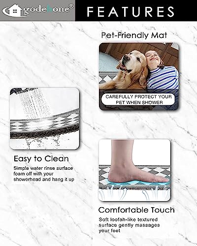 godehone Shower Mats Non Slip Without Suction Cups, PVC Loofah Bathroom Mats, Loofah Mats for Shower and Bathroom, Quick Drying, 15.7× 36 Inch, Grey Geometric - color: Grey Geometric, size: 36" x 15.7" (Rectangular)