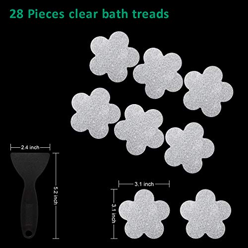 Non Slip Bathtub Stickers 28 PCS Adhesive Anti Slip Shower Stickers for Bath Tub, Bathroom, Stairs with Premium Scraper - color: Clear