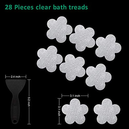 Non Slip Bathtub Stickers 28 PCS Adhesive Anti Slip Shower Stickers for Bath Tub, Bathroom, Stairs with Premium Scraper - color: Clear