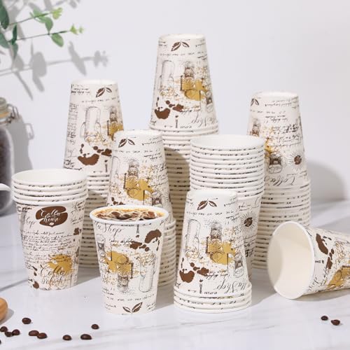 SIUQ 240 Pack 12 oz Disposable Paper Coffee Cups Retro Leak-Proof Sturdy | Thickened Disposable Drinking Cups, Hot/Cold Beverage, Offices, Cafes, Parties, Picnics, Travel, Events, Home - color: 240pack-12oz-brown